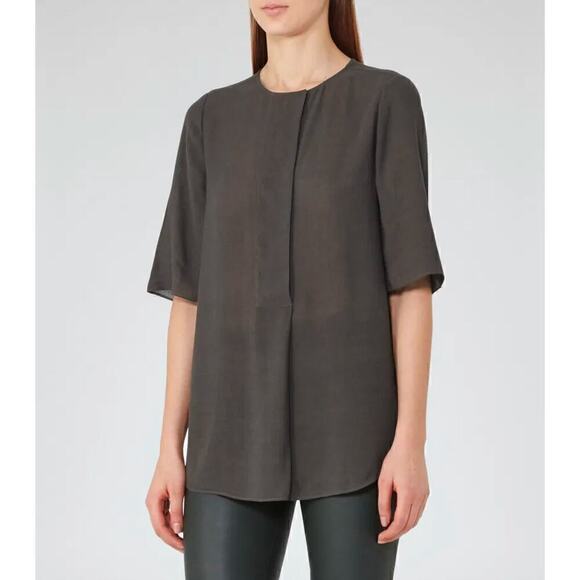 Reiss Carine Short Sleeve Dark Gray Half Button Top Women's Size 2 - Picture 1 of 11